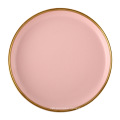 Matte Pink Porcelain Tableware Dinner Plates Dishes Gold Inlay Ceramic Cake Food Plate Bowl Set Dish for Hotel Restaurant